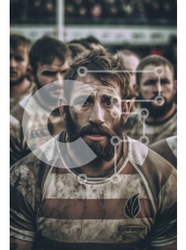 Intra Συλλεκτικό Ξύλινο Παζλ Plywood  4mm - Παίκτες ράγκμπι με ριγέ φανέλες που παίζουν σε λασπωμένο γήπεδο Σε Ξύλινο Κουτί - Διαστάσεις Puzzle: 10x10 cm – 25 κομμάτια