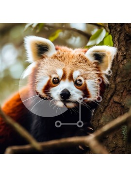 Intra Συλλεκτικό Ξύλινο Παζλ Plywood  4mm - Αξιολάτρευτη εικόνα ενός κόκκινου πάντα που κρυφοκοιτάζει πίσω από ένα κλαδί δέντρου Σε Ξύλινο Κουτί - Διαστάσεις: 10x10 cm – 25 κομμάτια