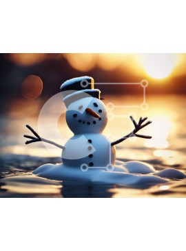 Intra Συλλεκτικό Ξύλινο Παζλ Plywood  4mm - Χιονάνθρωπος που κάθεται στο νερό στο ηλιοβασίλεμα Σε Ξύλινο Κουτί - Διαστάσεις Puzzle: 10x10 cm – 25 κομμάτια