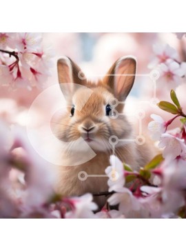 Intra Συλλεκτικό Ξύλινο Παζλ Plywood  4mm - Χαμογελώντας λαγουδάκι με ανθισμένα δέντρα κερασιών Σε Ξύλινο Κουτί - Διαστάσεις: 10x10 cm – 25 κομμάτια