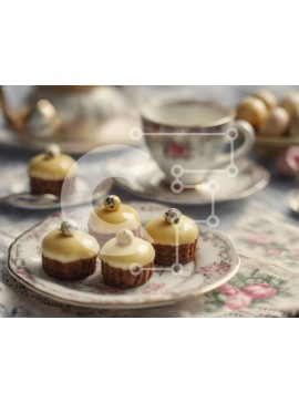 Σετ των 2 Intra Συλλεκτικό Ξύλινο Παζλ Plywood  4mm - Νόστιμα επιδόρπια και φλιτζάνι τσαγιού στο τραπέζι Σε Ξύλινο Κουτί - Διαστάσεις: 10x10 cm – 25 κομμάτια