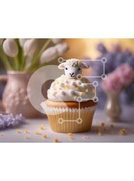 Σετ των 2 Intra Συλλεκτικό Ξύλινο Παζλ Plywood  4mm - Cupcake με ειδώλιο προβάτου και τουλίπες Σε Ξύλινο Κουτί - Διαστάσεις: 10x10 cm – 25 κομμάτια
