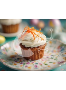 Σετ των 2 Intra Συλλεκτικό Ξύλινο Παζλ Plywood  4mm - Πασχαλινό cupcake με διακόσμηση καρότου σε φλοράλ πιάτο Σε Ξύλινο Κουτί - Διαστάσεις: 10x10 cm – 25 κομμάτια