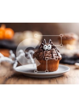 Σετ των 2 Intra Συλλεκτικό Ξύλινο Παζλ Plywood  4mm - Cupcake με θέμα το Halloween με σοκολατένια μάτια αράχνη Σε Ξύλινο Κουτί - Διαστάσεις: 10x10 cm – 25 κομμάτια