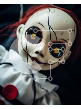 Intra Συλλεκτικό Ξύλινο Παζλ Plywood  4mm - Ανατριχιαστική κούκλα με κόκκινα μαλλιά και κίτρινα μάτια Σε Ξύλινο Κουτί - Διαστάσεις Puzzle: 10x10 cm – 25 κομμάτια