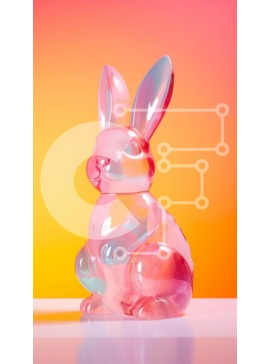 Intra Συλλεκτικό Ξύλινο Παζλ Plywood  4mm - Ροζ λαγουδάκι ειδώλιο σε πολύχρωμο φόντο Σε Ξύλινο Κουτί - Διαστάσεις Puzzle: 10x10 cm – 25 κομμάτια