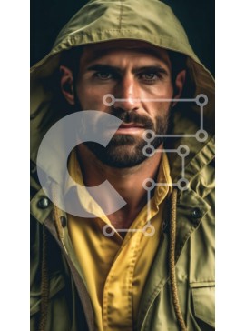 Intra Συλλεκτικό Ξύλινο Παζλ Plywood  4mm - Σοβαρός άνδρας με κίτρινο αδιάβροχο και μπεζ πουκάμισο Σε Ξύλινο Κουτί - Διαστάσεις Puzzle: 10x10 cm – 25 κομμάτια