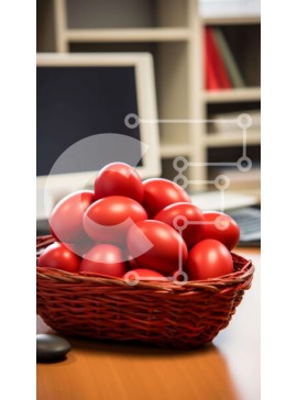 Intra Συλλεκτικό Ξύλινο Παζλ Plywood  4mm - Ψάθινο καλάθι με κόκκινα αυγά στο τραπέζι Σε Ξύλινο Κουτί - Διαστάσεις Puzzle: 10x10 cm – 25 κομμάτια