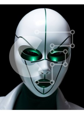 Intra Συλλεκτικό Ξύλινο Παζλ Plywood  4mm - Μυστηριώδες άτομο σε λευκή μάσκα με πράσινα λαμπερά μάτια Σε Ξύλινο Κουτί - Διαστάσεις Puzzle: 10x10 cm – 25 κομμάτια