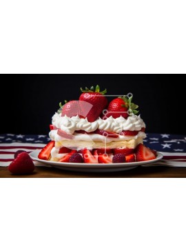 Σετ των 2 Intra Συλλεκτικό Ξύλινο Παζλ Plywood  4mm - Πατριωτικό λευκό κέικ με φράουλες και αμερικανική σημαία Σε Ξύλινο Κουτί - Διαστάσεις: 10x10 cm – 25 κομμάτια