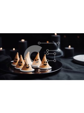 Σετ των 2 Intra Συλλεκτικό Ξύλινο Παζλ Plywood  4mm - Μπισκότα αποκριών σε σχήμα φαντάσματος σε ένα μαύρο πιάτο Σε Ξύλινο Κουτί - Διαστάσεις: 10x10 cm – 25 κομμάτια