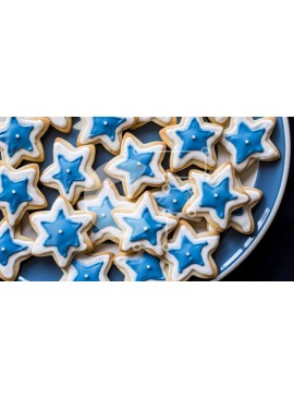 Σετ των 2 Intra Συλλεκτικό Ξύλινο Παζλ Plywood  4mm - Πιάτο με μπισκότα σε σχήμα αστεριού με μπλε και λευκά αστέρια Σε Ξύλινο Κουτί - Διαστάσεις: 10x10 cm – 25 κομμάτια