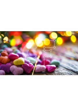 Intra Συλλεκτικό Ξύλινο Παζλ Plywood  4mm - Πολύχρωμες καραμέλες σε σχήμα καρδιάς σε ξύλινη επιφάνεια Σε Ξύλινο Κουτί - Διαστάσεις Puzzle: 10x10 cm – 25 κομμάτια