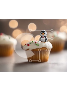 Intra Συλλεκτικό Ξύλινο Παζλ Plywood  4mm - Ειδώλιο πιγκουίνου σε cupcake με ψεκασμούς Σε Ξύλινο Κουτί - Διαστάσεις Puzzle: 10x10 cm – 25 κομμάτια