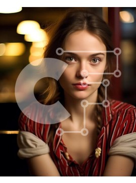 Intra Συλλεκτικό Ξύλινο Παζλ Plywood  4mm - Σοβαρή νεαρή γυναίκα με ριγέ πουκάμισο κάθεται σε ένα αμυδρά φωτισμένο δωμάτιο Σε Ξύλινο Κουτί - Διαστάσεις Puzzle: 10x10 cm – 25 κομμάτια