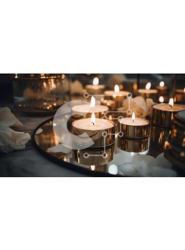 Intra Συλλεκτικό Ξύλινο Παζλ Plywood  4mm - Χρυσά κεριά σε καθρέφτη με λευκά λουλούδια Σε Ξύλινο Κουτί - Διαστάσεις Puzzle: 10x10 cm – 25 κομμάτια