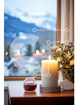 Intra Συλλεκτικό Ξύλινο Παζλ Plywood  4mm - Κερί, λουλούδια και πράσινο στο τραπέζι με τα χιονισμένα βουνά Σε Ξύλινο Κουτί - Διαστάσεις Puzzle: 10x10 cm – 25 κομμάτια