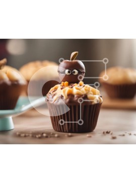 Σετ των 2 Intra Συλλεκτικό Ξύλινο Παζλ Plywood  4mm - Cupcake σοκολάτας με διακόσμηση μήλου Σε Ξύλινο Κουτί - Διαστάσεις: 10x10 cm – 25 κομμάτια