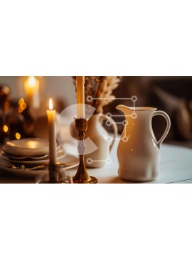 Σετ των 2 Intra Συλλεκτικό Ξύλινο Παζλ Plywood  4mm - Τραπεζαρία με κηροπήγια και πιάτα Σε Ξύλινο Κουτί - Διαστάσεις: 10x10 cm – 25 κομμάτια