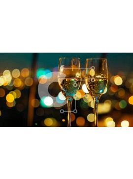 Σετ των 2 Intra Συλλεκτικό Ξύλινο Παζλ Plywood  4mm - Φλάουτα σαμπάνιας με τα φώτα της πόλης στο φόντο Σε Ξύλινο Κουτί - Διαστάσεις: 10x10 cm – 25 κομμάτια