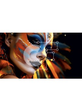 Intra Συλλεκτικό Ξύλινο Παζλ Plywood  4mm - Εκπληκτική εικόνα μιας γυναίκας με ζωηρή μπογιά προσώπου και φτερωτό κάλυμμα κεφαλής Σε Ξύλινο Κουτί - Διαστάσεις Puzzle: 10x10 cm – 25 κομμάτια