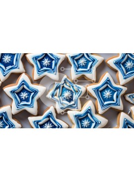 Σετ των 2 Intra Συλλεκτικό Ξύλινο Παζλ Plywood  4mm - Διακοσμημένα μπισκότα με μπλε και λευκά αστέρια και νιφάδες χιονιού Σε Ξύλινο Κουτί - Διαστάσεις: 10x10 cm – 25 κομμάτια