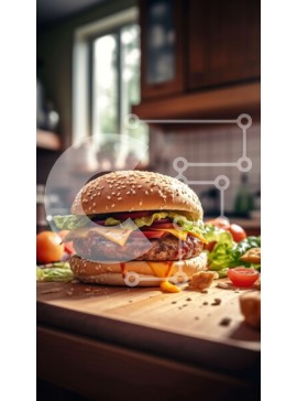 Intra Συλλεκτικό Ξύλινο Παζλ Plywood  4mm - Νόστιμο χάμπουργκερ με φρέσκα λαχανικά και τυρί σε ξύλινο ξύλο κοπής Σε Ξύλινο Κουτί - Διαστάσεις: 10x10 cm – 25 κομμάτια