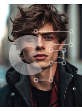 Intra Συλλεκτικό Ξύλινο Παζλ Plywood  4mm - Σοβαρό πορτρέτο ενός νεαρού άνδρα με σγουρά μαλλιά και γένια Σε Ξύλινο Κουτί - Διαστάσεις Puzzle: 10x10 cm – 25 κομμάτια