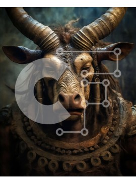 Σετ των 2 Intra Συλλεκτικό Ξύλινο Παζλ Plywood  4mm - Έντονη εικόνα του κεφαλιού του ταύρου με μεγάλα κέρατα και σκούρα γούνα Σε Ξύλινο Κουτί - Διαστάσεις: 10x10 cm – 25 κομμάτια