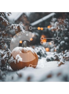 Intra Συλλεκτικό Ξύλινο Παζλ Plywood  4mm - Πορτοκαλί κολοκύθα στο χιόνι με δέντρα και θάμνους Σε Ξύλινο Κουτί - Διαστάσεις Puzzle: 10x10 cm – 25 κομμάτια