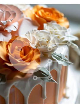 Σετ των 2 Intra Συλλεκτικό Ξύλινο Παζλ Plywood  4mm - Κέικ με λευκά και πορτοκαλί τριαντάφυλλα σε πορτοκαλί φόντο Σε Ξύλινο Κουτί - Διαστάσεις: 10x10 cm – 25 κομμάτια