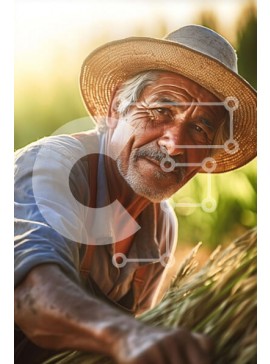 Intra Συλλεκτικό Ξύλινο Παζλ Plywood  4mm - Όμορφη εικόνα ενός ηλικιωμένου άνδρα σε ένα χωράφι με δίκρανο Σε Ξύλινο Κουτί - Διαστάσεις Puzzle: 10x10 cm – 25 κομμάτια