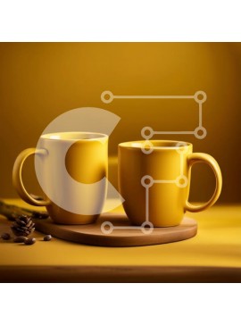 Σετ των 2 Intra Συλλεκτικό Ξύλινο Παζλ Plywood  4mm - Κομψές κίτρινες κούπες με κόκκους καφέ στο φόντο Σε Ξύλινο Κουτί - Διαστάσεις: 10x10 cm – 25 κομμάτια