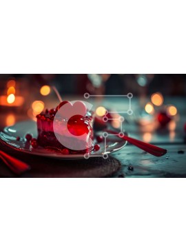 Σετ των 2 Intra Συλλεκτικό Ξύλινο Παζλ Plywood  4mm - Κόκκινο παγωμένο κέικ σε σχήμα καρδιάς σε λευκό πιάτο με κεριά Σε Ξύλινο Κουτί - Διαστάσεις: 10x10 cm – 25 κομμάτια