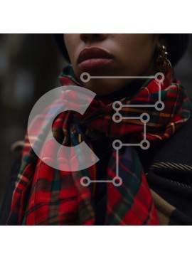 Intra Συλλεκτικό Ξύλινο Παζλ Plywood  4mm - Γυναίκα με κόκκινο καρό κασκόλ και μαύρο καπέλο με κλειστά μάτια Σε Ξύλινο Κουτί - Διαστάσεις Puzzle: 10x10 cm – 25 κομμάτια