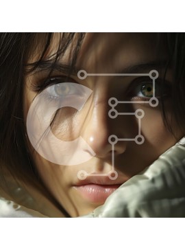 Intra Συλλεκτικό Ξύλινο Παζλ Plywood  4mm - Σοβαρή γυναίκα με μακριά σκούρα μαλλιά με λευκή κουβέρτα Σε Ξύλινο Κουτί - Διαστάσεις Puzzle: 10x10 cm – 25 κομμάτια