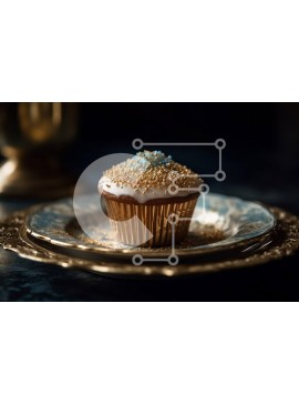 Σετ των 2 Intra Συλλεκτικό Ξύλινο Παζλ Plywood  4mm - Λαχταριστό Golden Cupcake με White Frosting και Gold Sprinkles Σε Ξύλινο Κουτί - Διαστάσεις: 10x10 cm – 25 κομμάτια