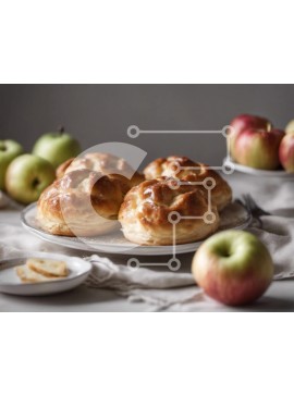 Σετ των 2 Intra Συλλεκτικό Ξύλινο Παζλ Plywood  4mm - Νόστιμα αρτοσκευάσματα και φρέσκα φρούτα σε ένα λευκό πιάτο Σε Ξύλινο Κουτί - Διαστάσεις: 10x10 cm – 25 κομμάτια