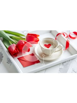 Intra Συλλεκτικό Ξύλινο Παζλ Plywood  4mm - Ρομαντικός Καφές και Τουλίπες με Φάκελο Σε Ξύλινο Κουτί - Διαστάσεις Puzzle: 10x10 cm – 25 κομμάτια