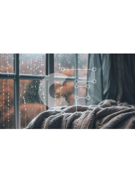 Intra Συλλεκτικό Ξύλινο Παζλ Plywood  4mm - Σταγόνες βροχής που πέφτουν από ένα παράθυρο με μια κουβέρτα και μια ομπρέλα Σε Ξύλινο Κουτί - Διαστάσεις Puzzle: 10x10 cm – 25 κομμάτια