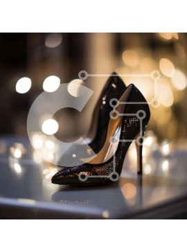 Σετ των 2 Intra Συλλεκτικό Ξύλινο Παζλ Plywood  4mm - Ζευγάρι μαύρα ψηλοτάκουνα παπούτσια σε φωτιζόμενο τραπέζι Σε Ξύλινο Κουτί - Διαστάσεις: 10x10 cm – 25 κομμάτια