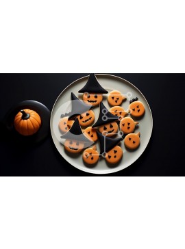 Σετ των 2 Intra Συλλεκτικό Ξύλινο Παζλ Plywood  4mm - Μπισκότα σε σχήμα κολοκύθας σε ένα πιάτο Σε Ξύλινο Κουτί - Διαστάσεις: 10x10 cm – 25 κομμάτια