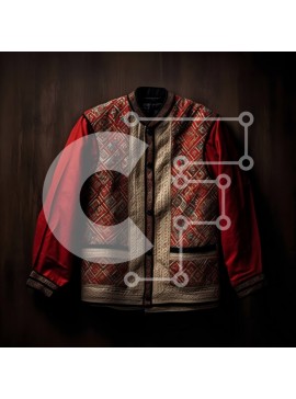 Σετ των 2 Intra Συλλεκτικό Ξύλινο Παζλ Plywood  4mm - Κομψό κόκκινο και μαύρο σακάκι με περίπλοκα σχέδια Σε Ξύλινο Κουτί - Διαστάσεις: 10x10 cm – 25 κομμάτια