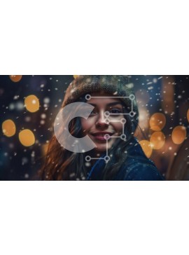 Intra Συλλεκτικό Ξύλινο Παζλ Plywood  4mm - Άνετη χειμερινή εικόνα της γυναίκας με Beanie και κασκόλ που χαμογελά στη Snowy Street Σε Ξύλινο Κουτί - Διαστάσεις Puzzle: 10x10 cm – 25 κομμάτια