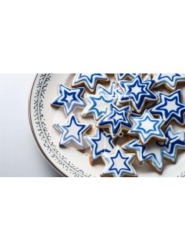 Σετ των 2 Intra Συλλεκτικό Ξύλινο Παζλ Plywood  4mm - Μπισκότα σε σχήμα μπλε και λευκού αστεριού σε ένα πιάτο Σε Ξύλινο Κουτί - Διαστάσεις: 10x10 cm – 25 κομμάτια