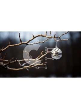 Intra Συλλεκτικό Ξύλινο Παζλ Plywood  4mm - Ασημένιο στολίδι που κρέμεται από κλαδί δέντρου στο χιονισμένο δάσος Σε Ξύλινο Κουτί - Διαστάσεις Puzzle: 10x10 cm – 25 κομμάτια