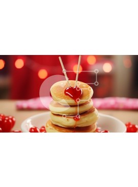 Σετ των 2 Intra Συλλεκτικό Ξύλινο Παζλ Plywood  4mm - Στοίβα από τηγανίτες με κόκκινο σιρόπι και διακοσμήσεις με θέμα τον Άγιο Βαλεντίνο Σε Ξύλινο Κουτί - Διαστάσεις: 10x10 cm – 25 κομμάτια