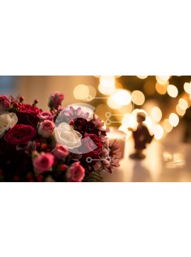 Intra Συλλεκτικό Ξύλινο Παζλ Plywood  4mm - Μπουκέτο με κόκκινα, ροζ και λευκά λουλούδια στο διακοσμητικό τραπέζι Σε Ξύλινο Κουτί - Διαστάσεις Puzzle: 10x10 cm – 25 κομμάτια