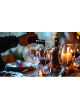 Σετ των 2 Intra Συλλεκτικό Ξύλινο Παζλ Plywood  4mm - Πρόσωπο που ρίχνει κόκκινο κρασί σε ένα ποτήρι στο τραπέζι του δείπνου Σε Ξύλινο Κουτί - Διαστάσεις: 10x10 cm – 25 κομμάτια