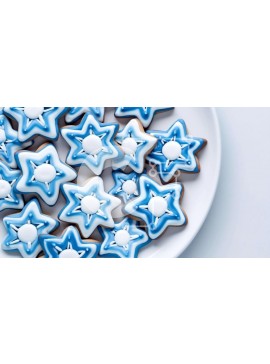 Σετ των 2 Intra Συλλεκτικό Ξύλινο Παζλ Plywood  4mm - Μπισκότα σε σχήμα αστεριού σε μπλε και άσπρο για διακόσμηση ή μπομπονιέρες πάρτι Σε Ξύλινο Κουτί - Διαστάσεις: 10x10 cm – 25 κομμάτια